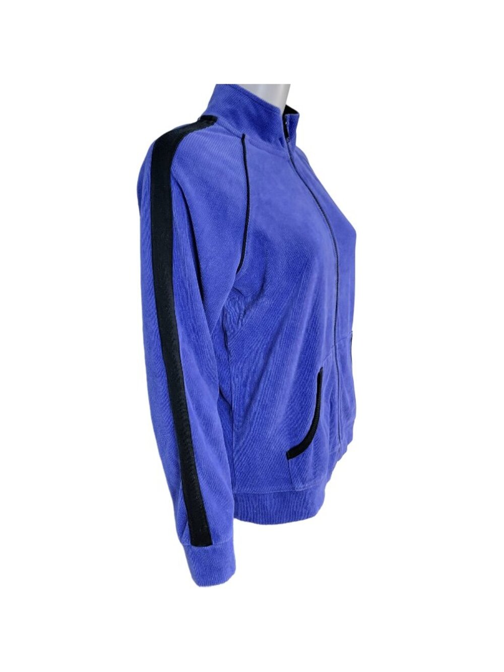 Vintage Y2k Ribbed Side Stripe Jacket Women Large Blue Zip Sweatshirt 12 Spring